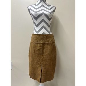 Q.U.E. Suede Leather Skirt Womens Sz. 10 Lined Straight Below Knee, FS Charity